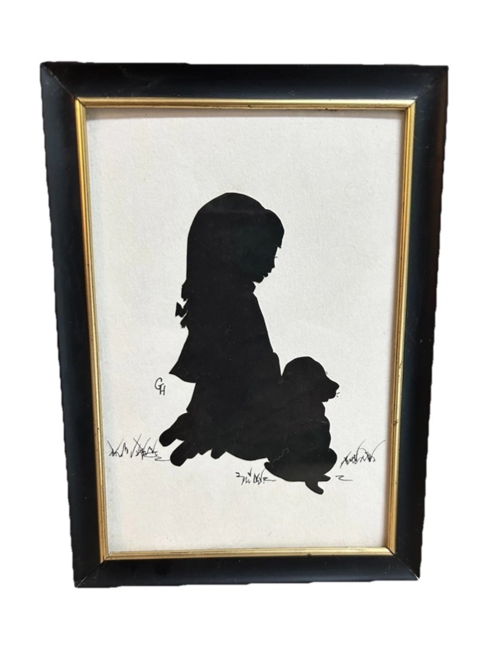Silhouette Hand Cut Signed Girl
Child With Dog Vintage Framed 5x7